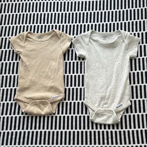 Gerber Bodysuits Tan and Gray Soft Fabric Short Sleeves